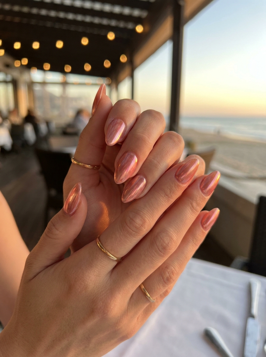 Pink Sunset Chrome Nails